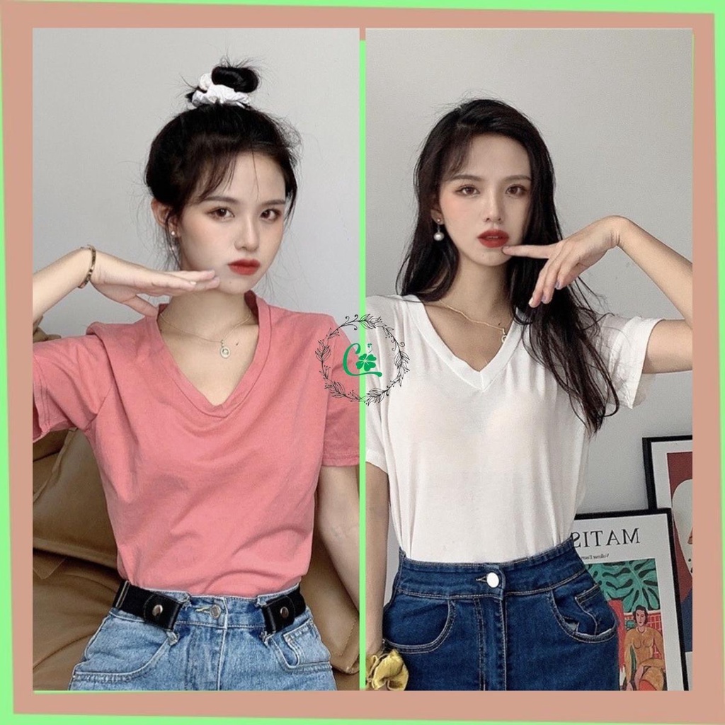 Áo thun nữ cổ tim form rộng chất thun cotton co giãn 4 chiều COCOSTORE AT02
