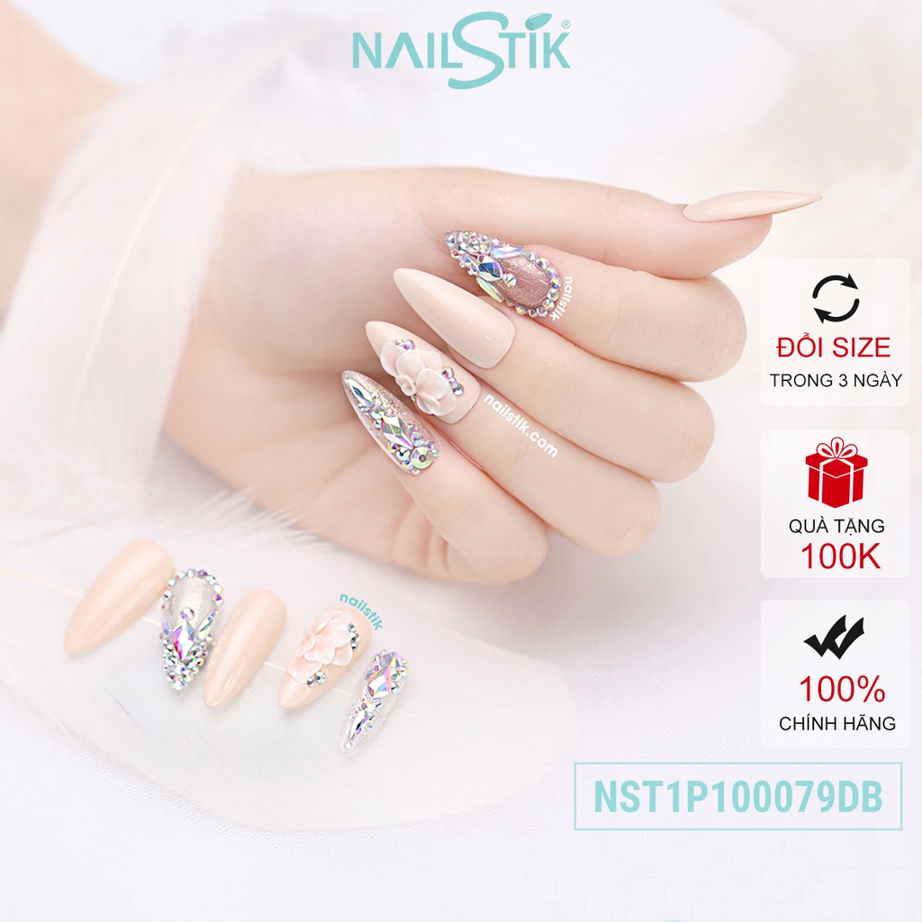 Móng úp thiết kế by NAILSTIK,màu nude, form móng bầu, dài 079