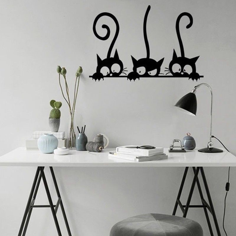 Miếng dán tường vinyl trang trí hình chú mèo đen vui nhộn