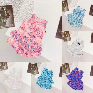 Bộ sát nách vạt bèo quần đùi cho bé gái cotton xuất.