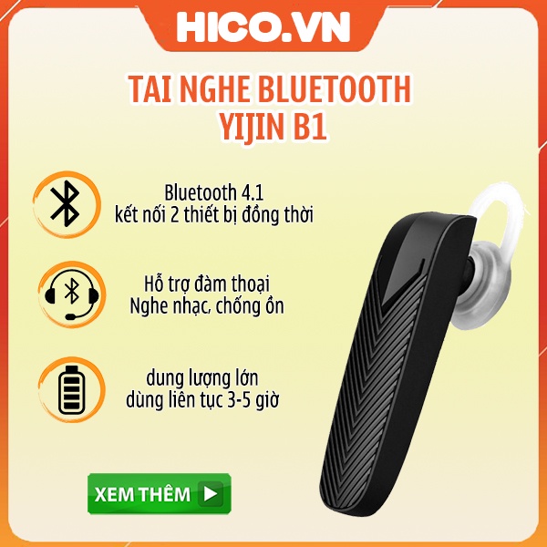 TAI NGHE BLUETOOTH YIJIN B1 - CHÍNH HÃNG - ÂM THANH VƯỢT TRỘI - PIN TRÂU - TẶNG GIÁ ĐỠ ĐIỆN THOẠI MINI