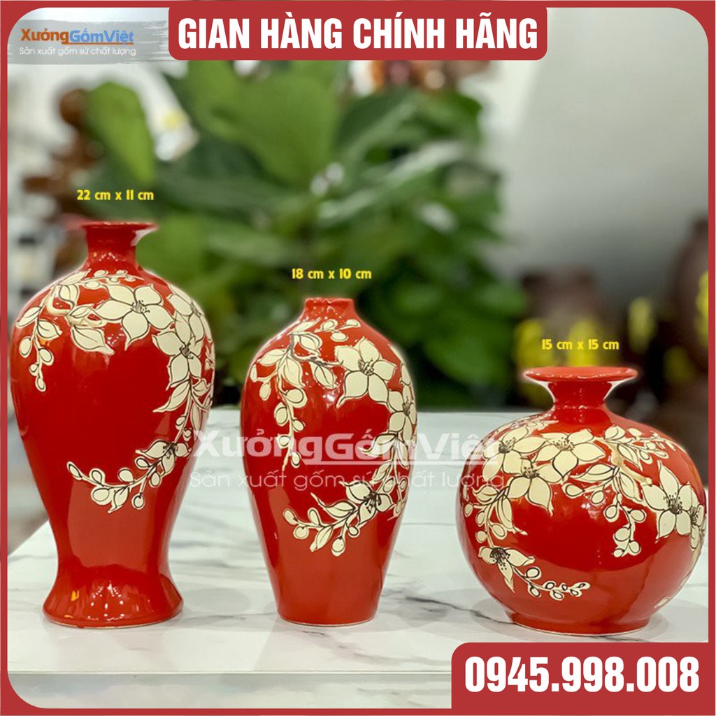 COMBO 3 lọ hoa mai bình, hút lộc mini, trang trí phòng khách , phòng ngủ đẹp xuất sắc- HÀNG THỦ CÔNG GỐM BÁT TRÀNG -XGV