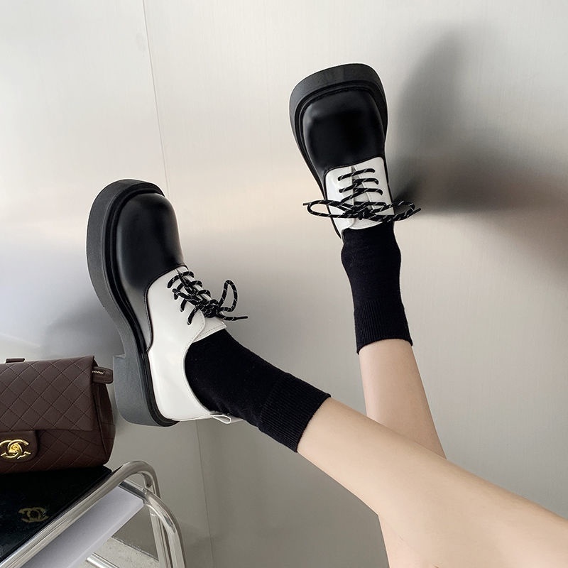 Giày Da Mũi Tròn Màu Tối Phong Cách Anh Quốc Cổ Điển Thời Trang Cho Nữ