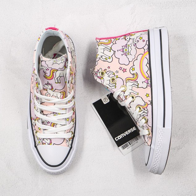 CONVERSE Giày Vải Canvas Cổ Cao Họa Tiết Kỳ Lân Đáng Yêu