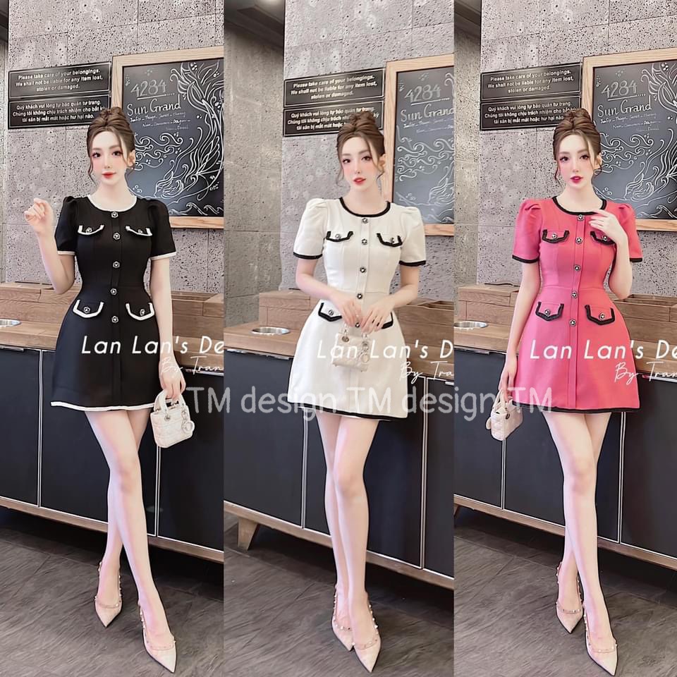 Đầm dạ tay bồng cúc đồng  3007555