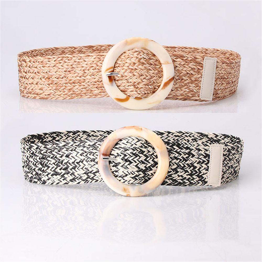 ESPO Thắt Lưng Đan Cói Bản Rộng Co Giãn Tốt Phối Khóa Nhựa Resin Cá Tính