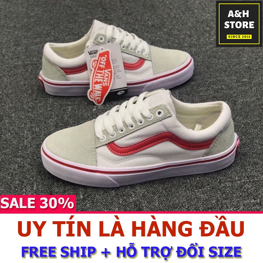 🎁[Sale off] Giày thể thao old skool 8 kẻ sọc đỏ ( Mũi Da Lộn Xịn)