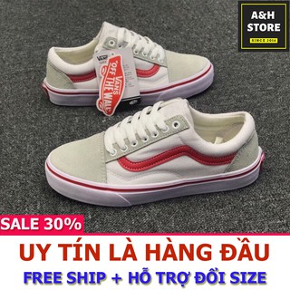 🎁[Sale off] Giày thể thao old skool 8 kẻ sọc đỏ ( Mũi Da Lộn Xịn)