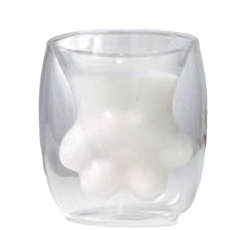 Cốc Thủy Tinh Uống Cà Phê Hình Chân Mèo Hoạt Hình Hai Lớp Chống Nổ Dễ Thương Làm Quà Tặng Sinh Nhật