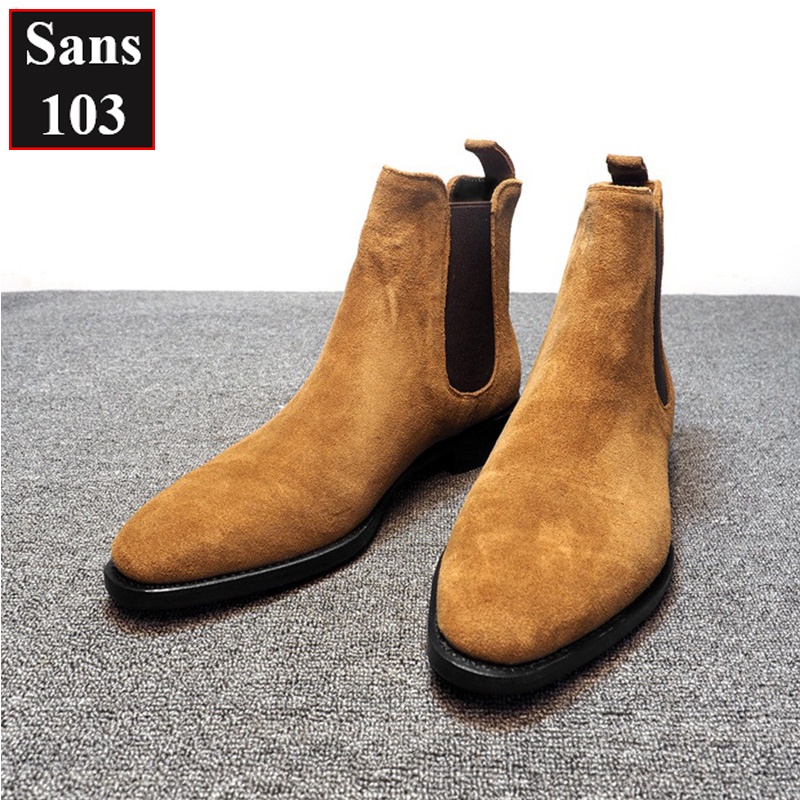 Chelsea boots da lộn nam Sans103 giầy boot bốt đen nâu đế độn 6cm tăng chiều cao cổ bigsize lớn 42 43 44 45 46 47 48