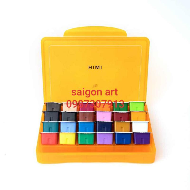 Set 24 MÀU VẼ GOUCHE, MÀU NƯỚC HIMI (30ml/Màu)Tặng 1 Bay Lấy Màu