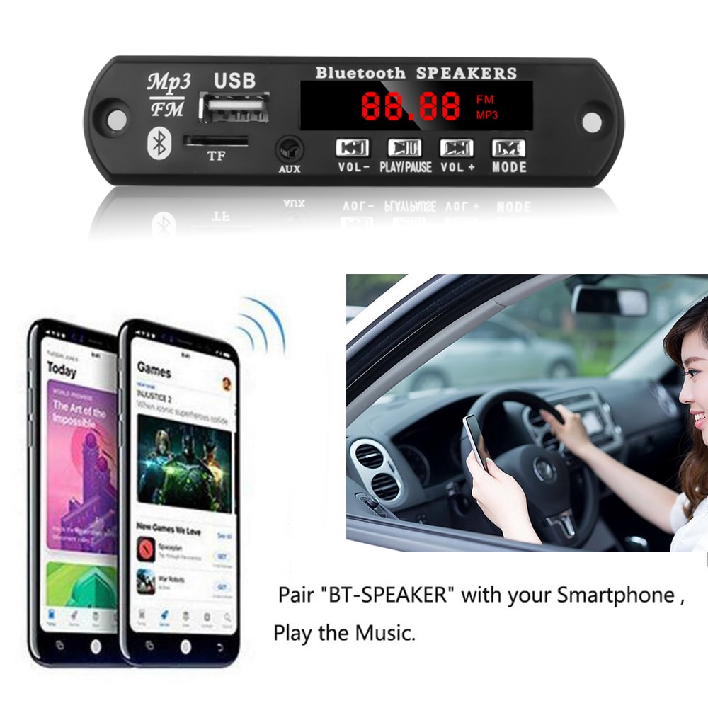 Mô Đun Giải Mã Âm Thanh Mp3 Wma 5v 12v Usb Sd / Tf Aux Fm Cho Xe Hơi