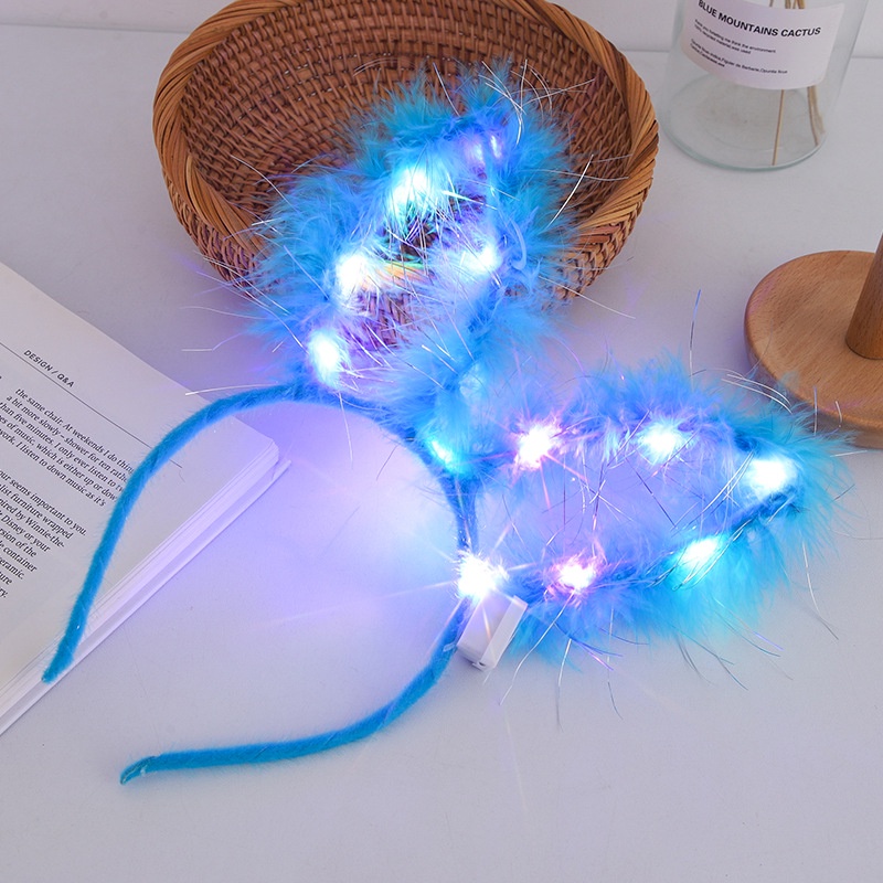 Băng Đô Tai Thỏ Đính Lông Vũ Dạ Quang