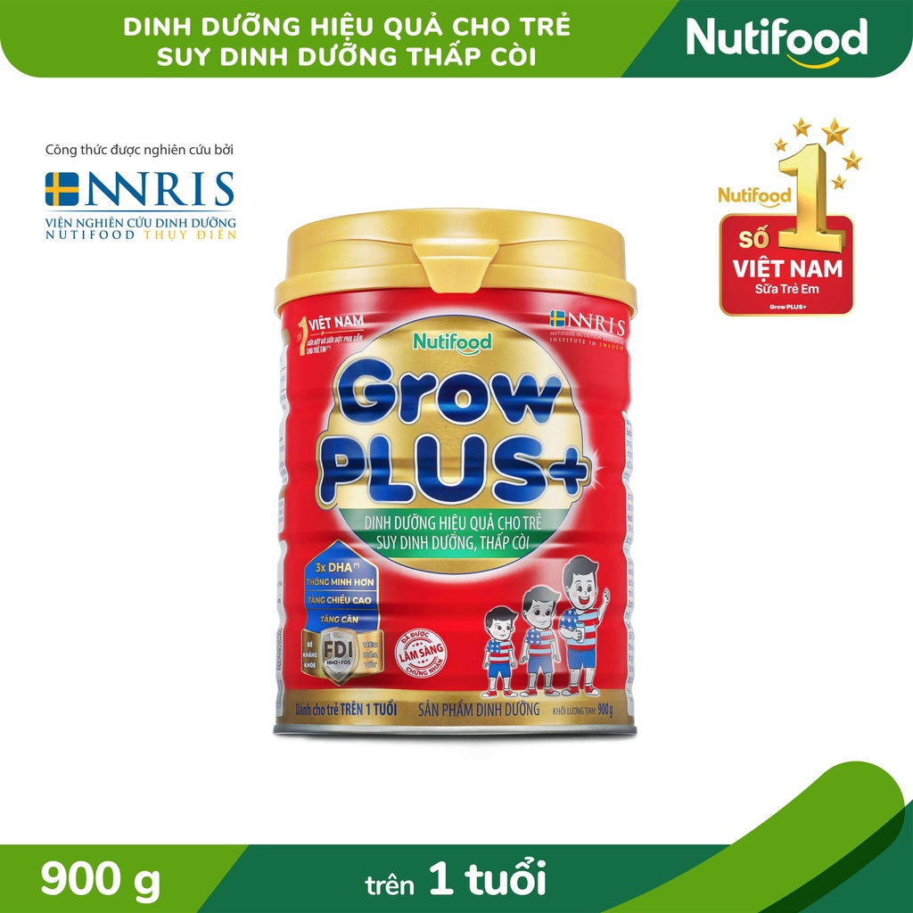 Sữa bột Grow Plus đỏ 900g_SỮA TRẺ EM SỐ 1 VIỆT NAM, DÀNH CHO TRẺ SUY DINH DƯỠNG Trên 1 tuổi