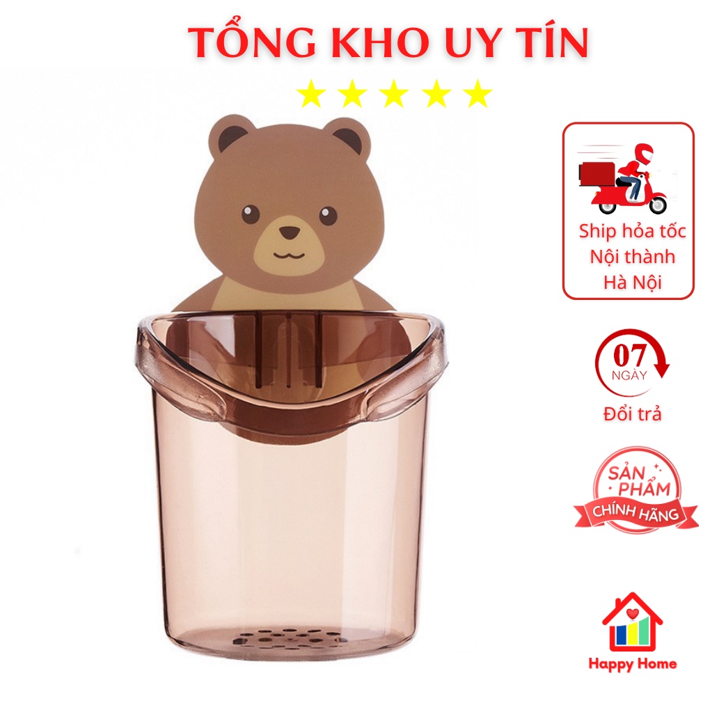 Cốc dán tường nhà tắm hình gấu nâu dễ thương, cốc đựng bàn chải đánh răng