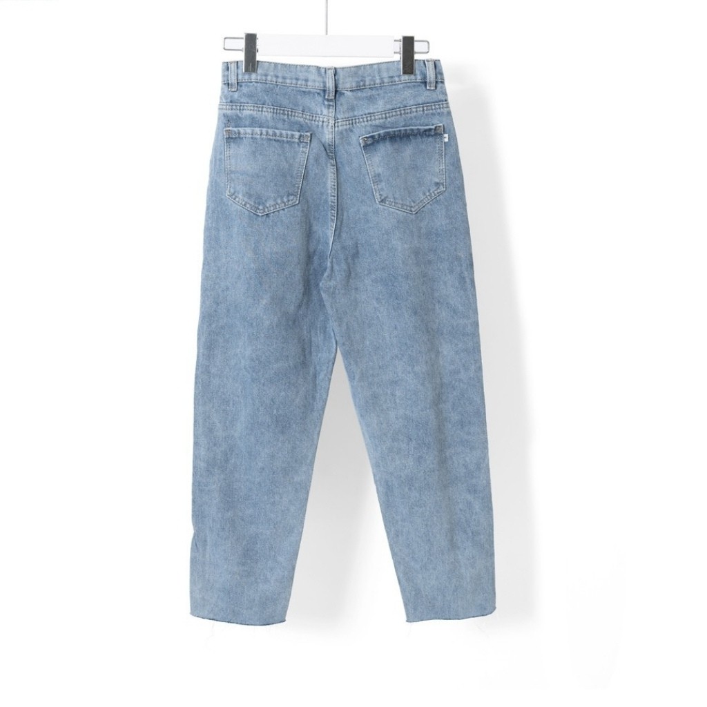 Quần baggy jean nữ ☘ Quần bò nữ lai tua rách gối có in họ tiết ASHIC thời trang Ulzzang năng động, cá tính MS2056