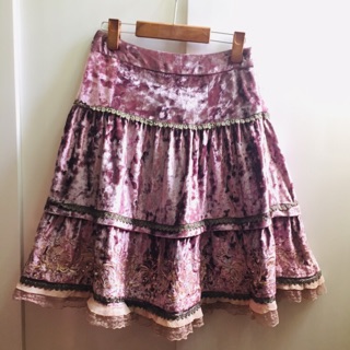 Chân váy ôm xoè midi nhung secondhand 2hand si