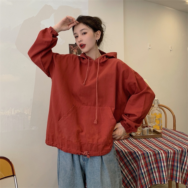 【ZHELIHANGFEI】Áo Hoodie Tay Dài Dáng Rộng Phong Cách Preppy Thời Trang Dễ Phối Đồ