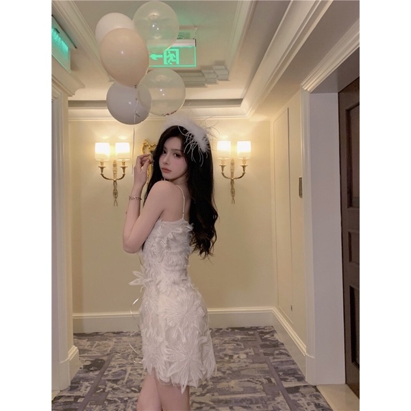 Đầm Váy Ngắn Hai Dây Nữ Màu Trắng Sang Chảnh Nhiều Lớp Hàng Thiết Kế Bông Tuyết Sexy Quyến Rũ Hàng Order Quảng Châu