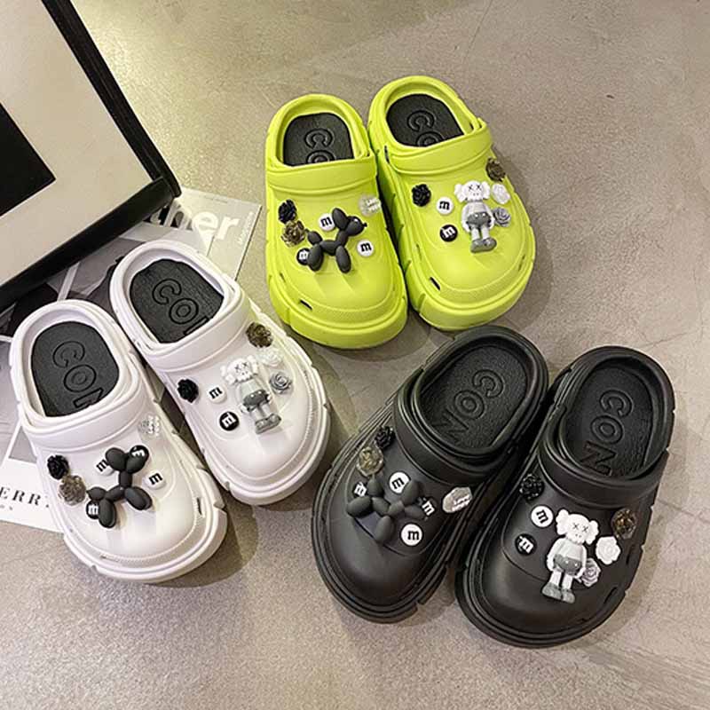Dép Sục Crocs Đế Cao Hack Chân Đi Mưa Full Phụ Kiện Màu Xanh Trắng Đen
