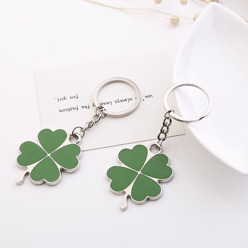 Móc Khóa Hình Cỏ Bốn Lá Bằng Thép Không Gỉ Lễ hội Keychain ô tô