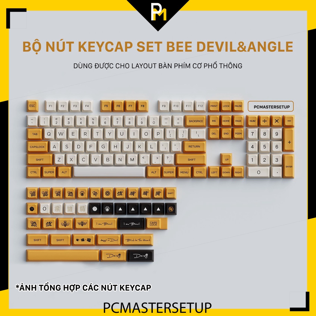 Keycap pbt honey bee devil & angle chiều cao xda 9.5mm xịn cho bàn phím cơ của PCmaster