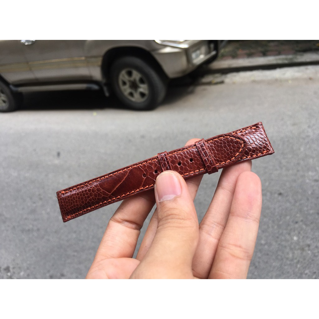 Dây đồng hồ da đà điểu màu nâu đỏ