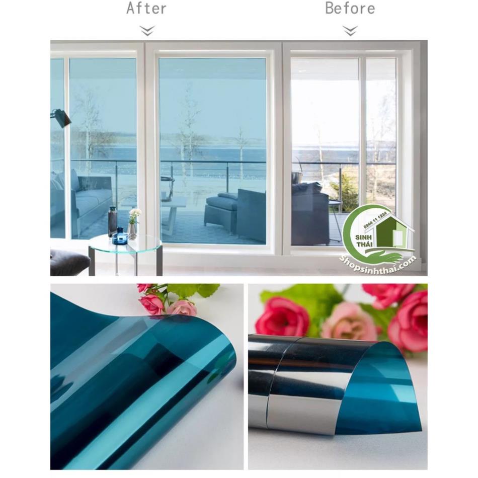 Giấy dán kính một chiều chống nhìn cho cửa màu xanh dương  - Giấy decal phản quang - có sẵn keo