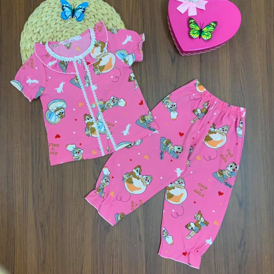 Đồ bộ mặc nhà Pijama Lụa bèo tiểu thư ngắn tay bé gái (12-28kg) - HIROKIDS