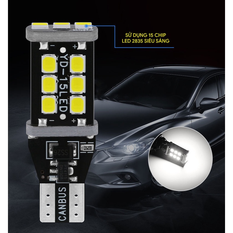 Đèn LED lùi xe hơi, đỗ xe, báo rẽ xi nhan chân T15 chip 2835 Canbus T152835-15