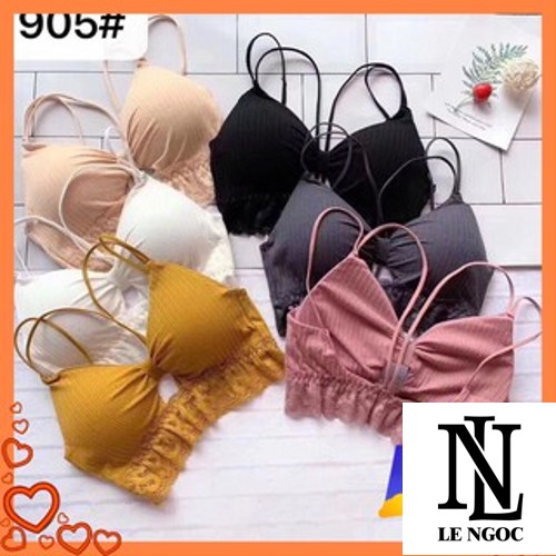 Áo Bra thắt nơ gân tăm phối ren- LN9905- lê Ngọc Fashion
