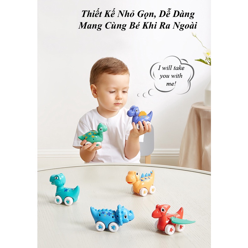 Bộ 6 xe Pull-Back Khủng Long Dễ Thương, xe quán tính nhiều màu sắc – KUB