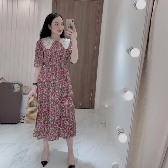 Váy hoa nhí cổ ren 2 màu