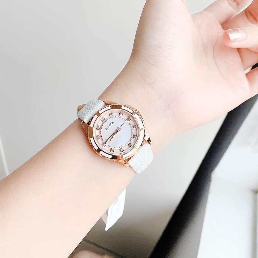 Đồng hồ nữ dây da Bulova 98P119 Diamond