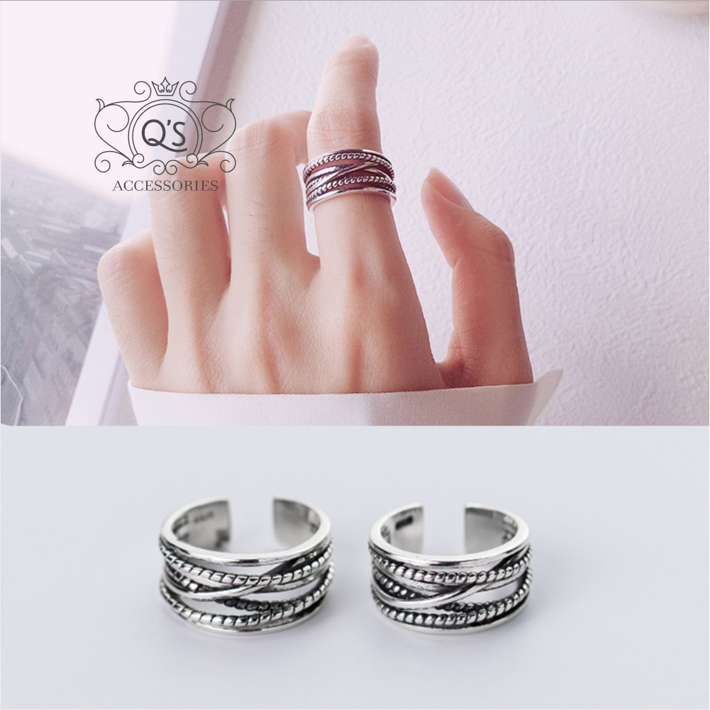 Nhẫn bạc hai tầng xích khảm dải đá nhẫn nữ đính đá S925 LAYER Silver Ring QA SILVER RI220101