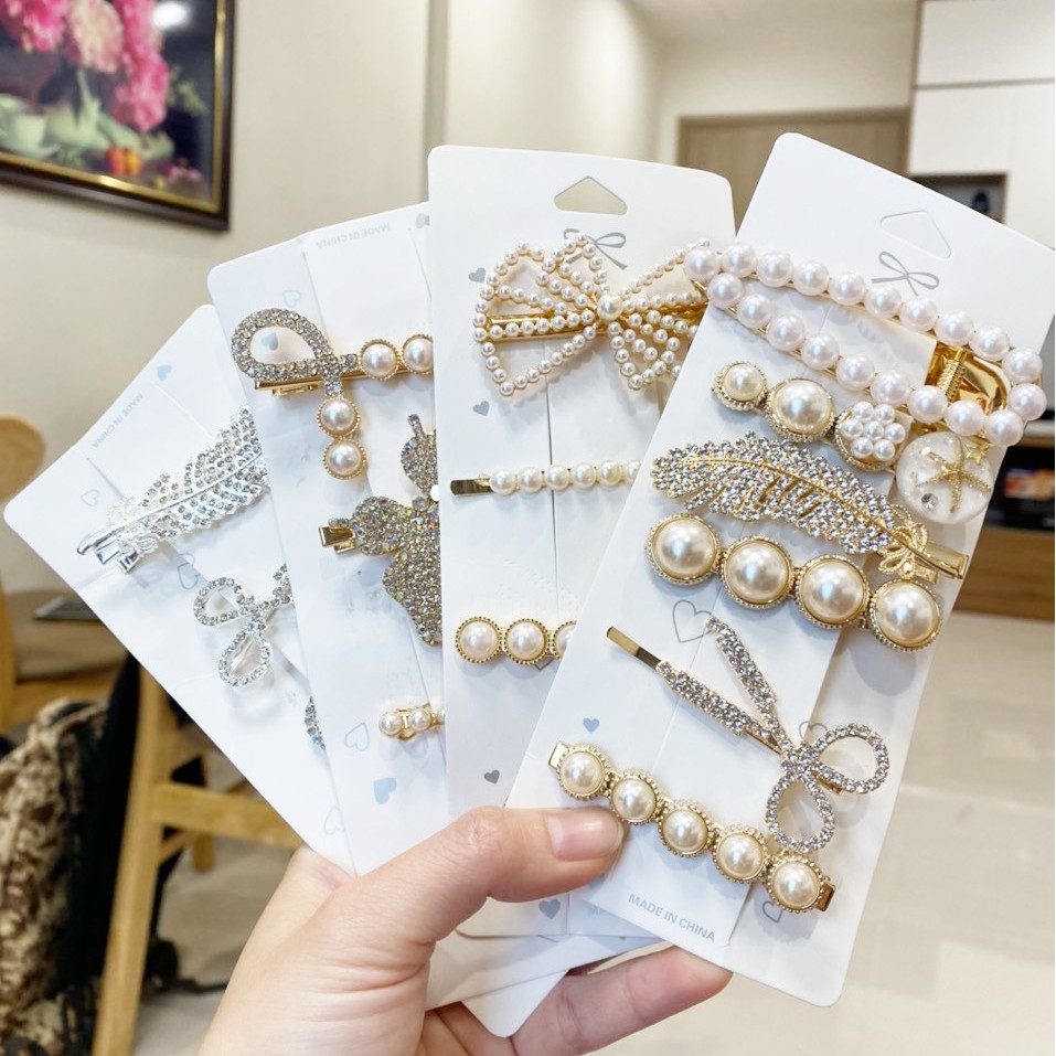 Set Ghim Kẹp Tóc Đính Đá Nhiều Màu Phong Cách Hàn Quốc