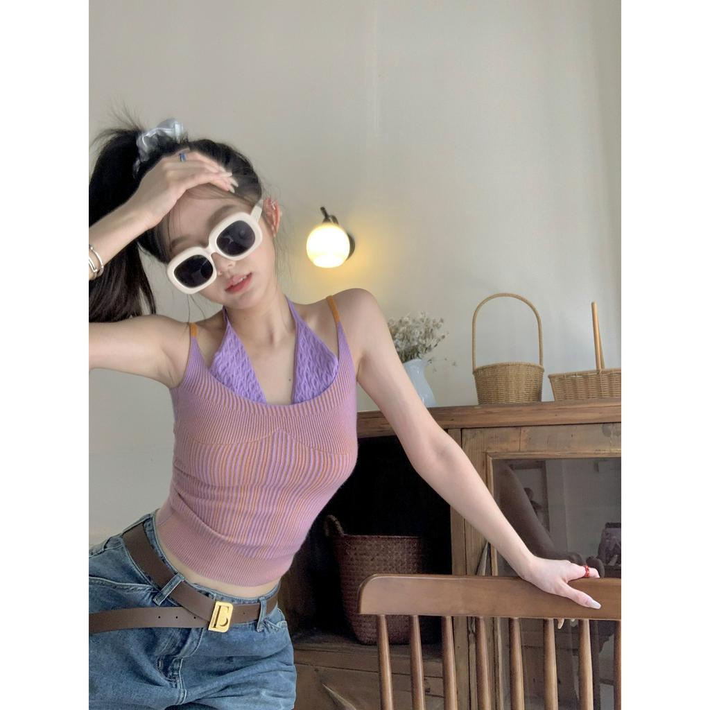 Porozi Áo croptop Giả Hai Lớp Màu Sắc Tương Phản Thời Trang Mùa Hè Cho Nữ