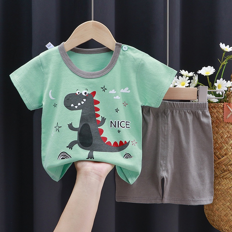 2 Cái/bộ, Áo Phông + Quần Quần Áo Trẻ Em Bé Trai Bé Gái Bằng Cotton Mềm Hình Động Vật Dễ Thương Bộ Đồ Hai Mảnh Ngắn Tay Mùa Hè Cho Bé Trai Áo Thun Trẻ Em Mới Bộ Quần Áo Trẻ Em