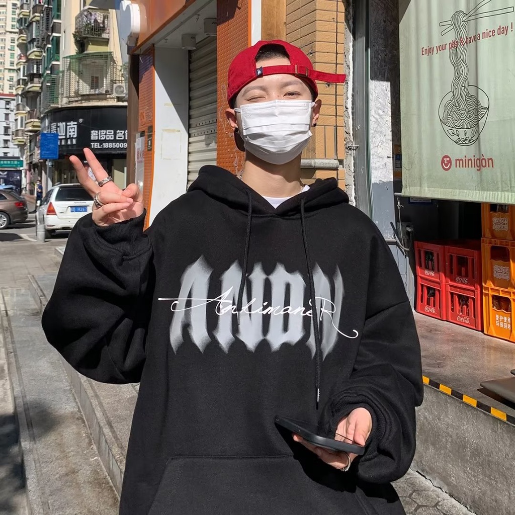 Áo Hoodie Tay Dài Dáng Rộng In Chữ Ký Cá Tính Phong Cách Mỹ Unisex Plus Size M-5XL