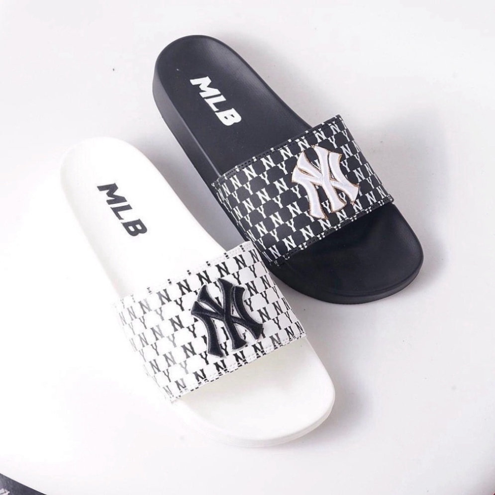 Dép MLB nam nữ Cao Cấp chữ thêu nổi sắc nét, Dép lê NY quai ngang đế cao 3cm đúc chắc chắn 3 màu hồng trắng đen D13