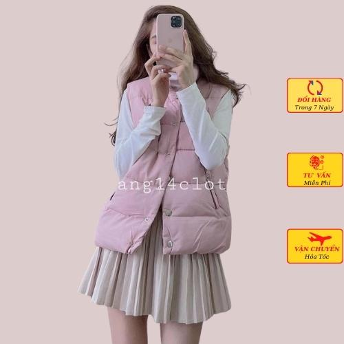 Áo gile phao nữ cúc bấm dày hai lớp công sở ullzang Hàn Quốc mùa thu đông