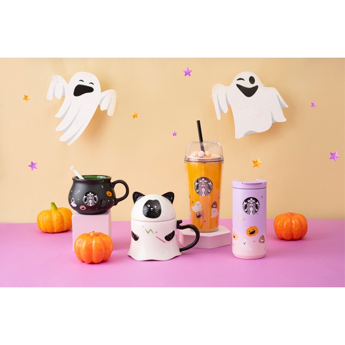 [LIFEMCMBP4 -12% đơn 250K] Cốc Sứ Mug Starbucks 12Oz (355ml) WX22 White Gost Cat Halloween