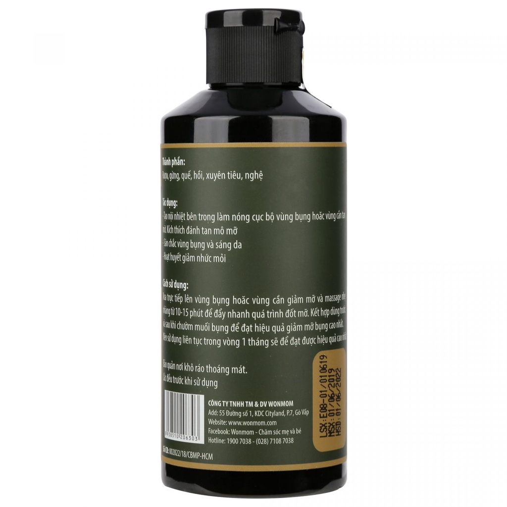 Gừng hạ thổ toàn thân massage giảm đau nhức, lưu thông khí huyết Wonmom 200ml