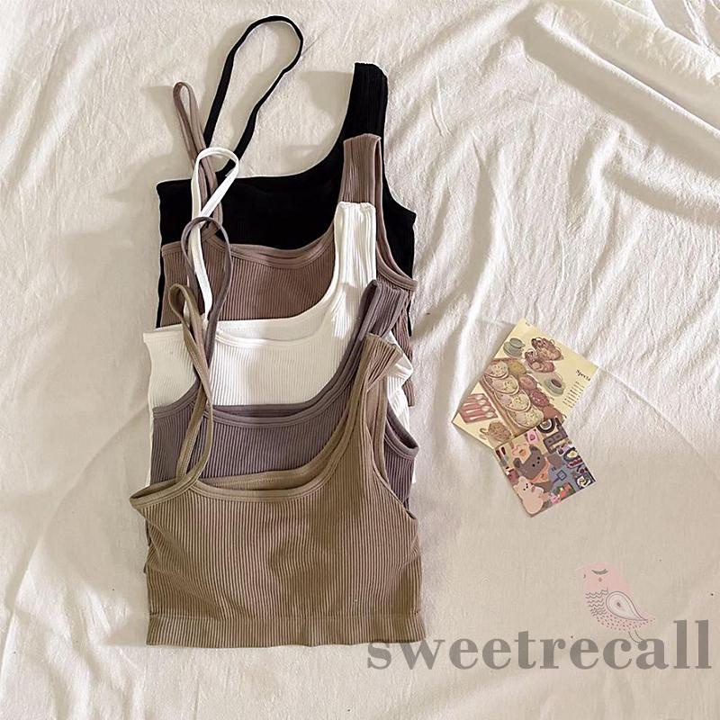 Áo croptop không tay dáng ôm có đệm lót ngực thiết kế lệch một bên vai phong cách cá tính cho nữ