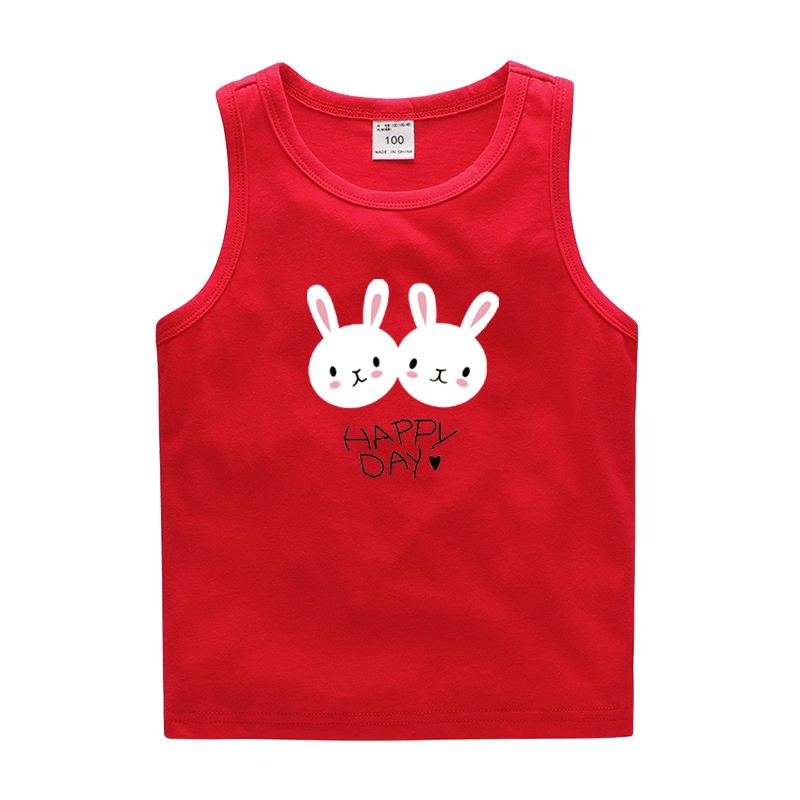Áo ba lỗ bé gái, áo sát nách bé gái cotton hình thỏ từ 8-20 kg