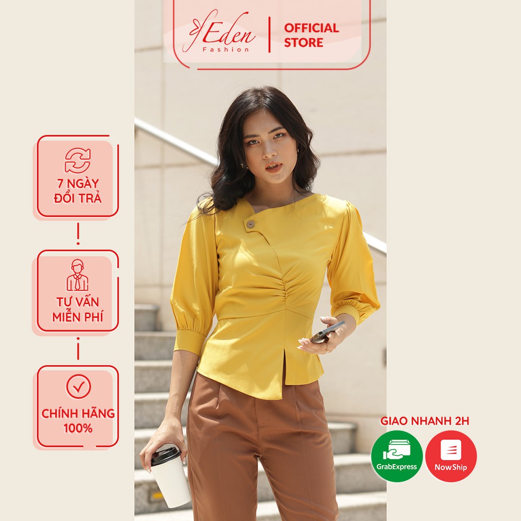 Áo kiểu công sở thời trang Eden dáng ngắn cổ cách điệu tay lửng dây kéo hông chất liệu mềm mịn không nhăn - ASM052