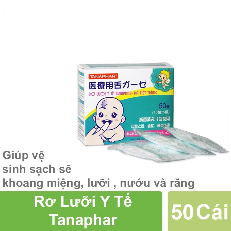 Rơ lưỡi y tế Tanaphar 50 chiếc/ hộp đã được tiệt trùng - Gạc rơ lưỡi tiệt trùng cho bé TANAPHAR