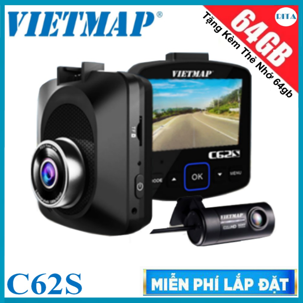 Camera Hành Trình Vietmap C62S - Cảnh Báo Giao Thông - Ghi Hình Trước Sau - Thẻ Nhớ 128Gb