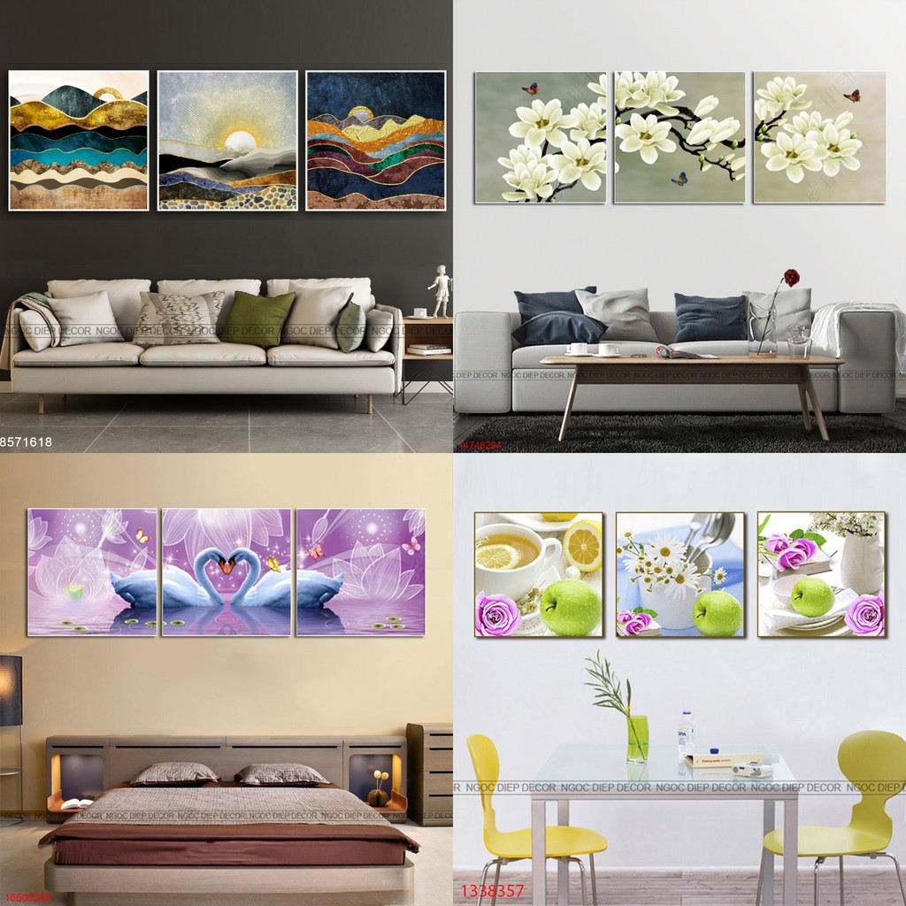 [SALE] bộ 3 tấm tranh treo tường, tranh phòng khách, tranh phong thủy tuyệt đẹp loại 1 giá rẻ 30x30x3 [HOT]