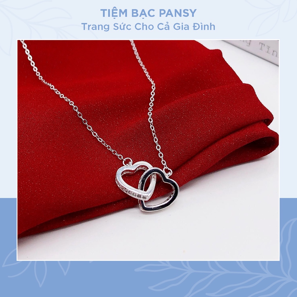 Dây chuyền nữ bạc ta PANSY mặt hai trái tim đan nhau, vòng cổ nữ bạc 925 vĩnh cửu